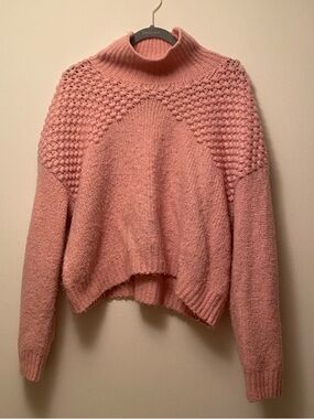 Free People Blush Pink Mock Neck Chunky Knit Sweater